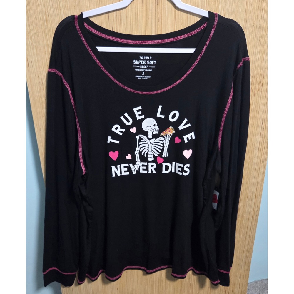 Torrid Super Soft Sz 3 Sleep Black Skeleton Pizza True Love Never‎ Dies 
 New
